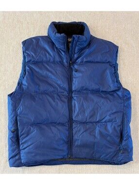 Vintage 90s GAP Goose Down Puffer Vest Mens Large Blue Fleece Lined Stow Hood